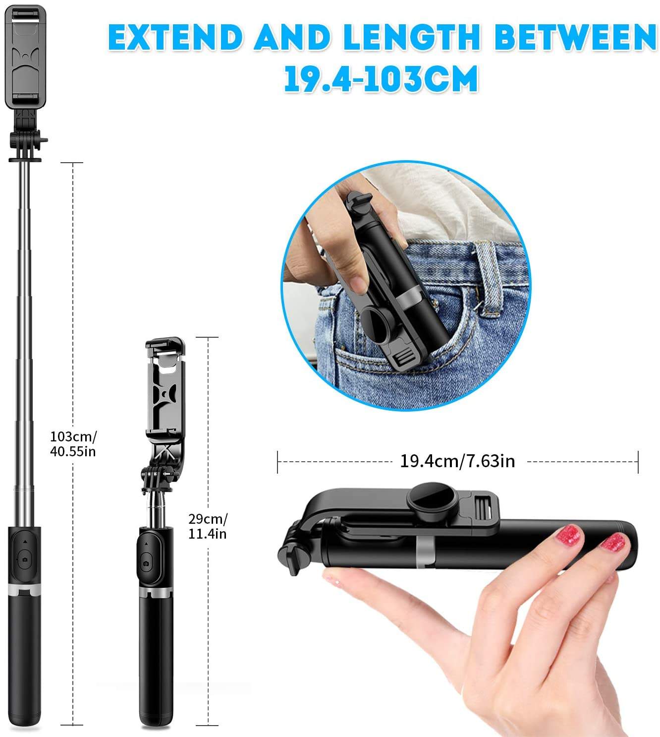 Tripé selfie stick com controle remoto sem fio, mini extensível 4 em 1-margarido.myshopify.com-Eletrônicos-MargaridoShop