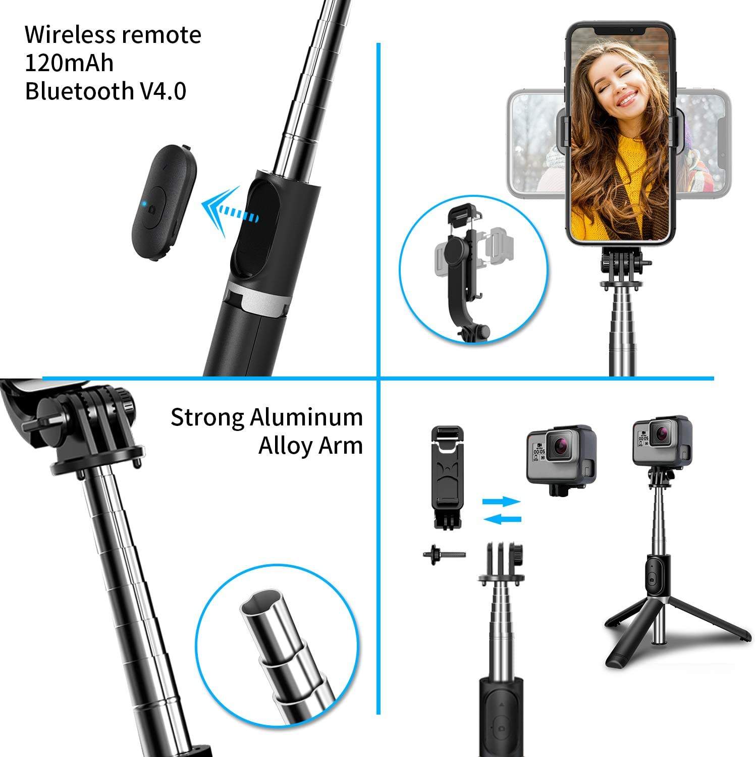 Tripé selfie stick com controle remoto sem fio, mini extensível 4 em 1-margarido.myshopify.com-Eletrônicos-MargaridoShop