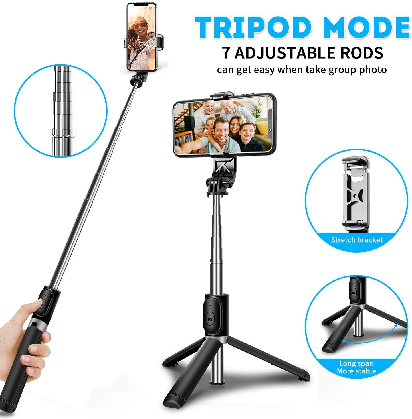Tripé selfie stick com controle remoto sem fio, mini extensível 4 em 1-margarido.myshopify.com-Eletrônicos-MargaridoShop