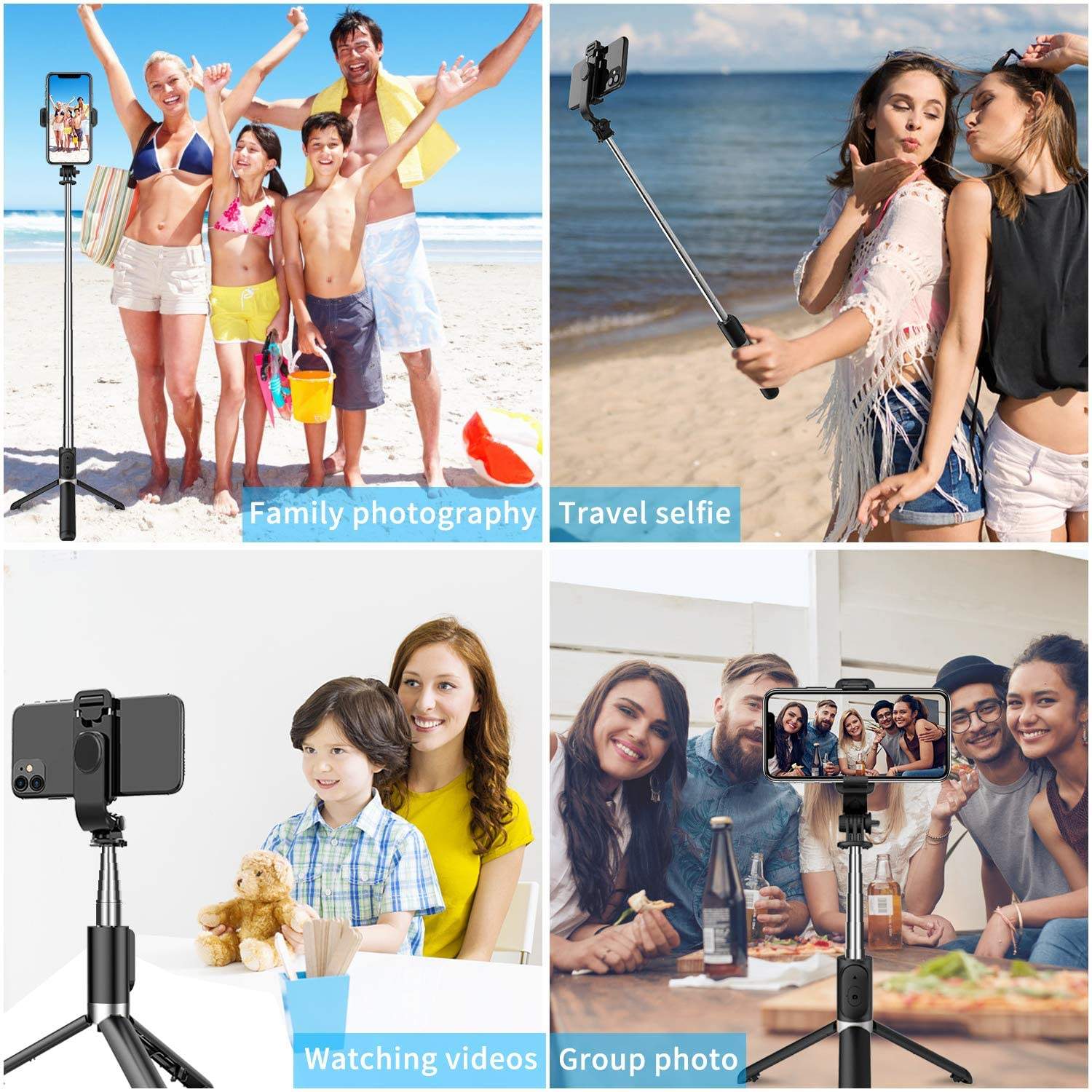 Tripé selfie stick com controle remoto sem fio, mini extensível 4 em 1-margarido.myshopify.com-Eletrônicos-MargaridoShop